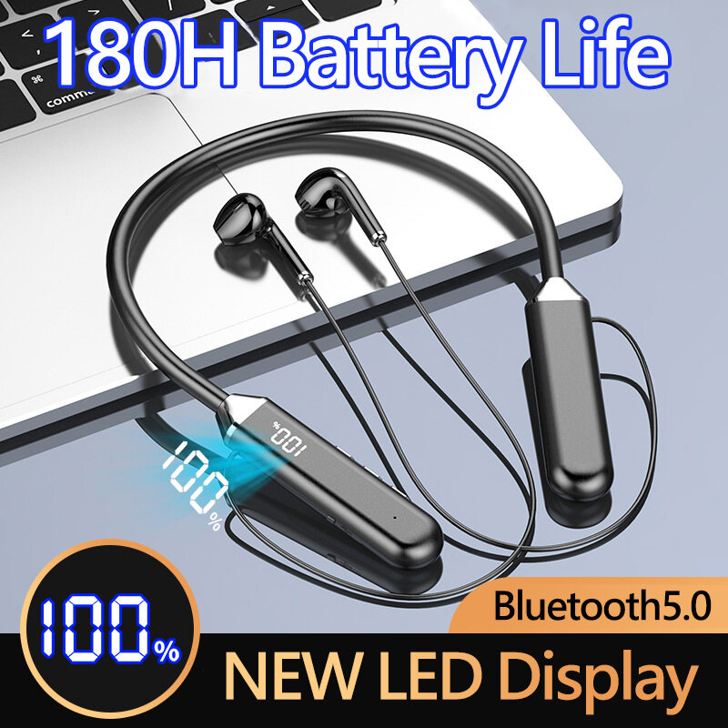 Earphones Bluetooth 5.2 Neckband Wireless Earphones With LED Display Sport Waterproof TWS Earbuds With Mic Universal Magnetic Headphones