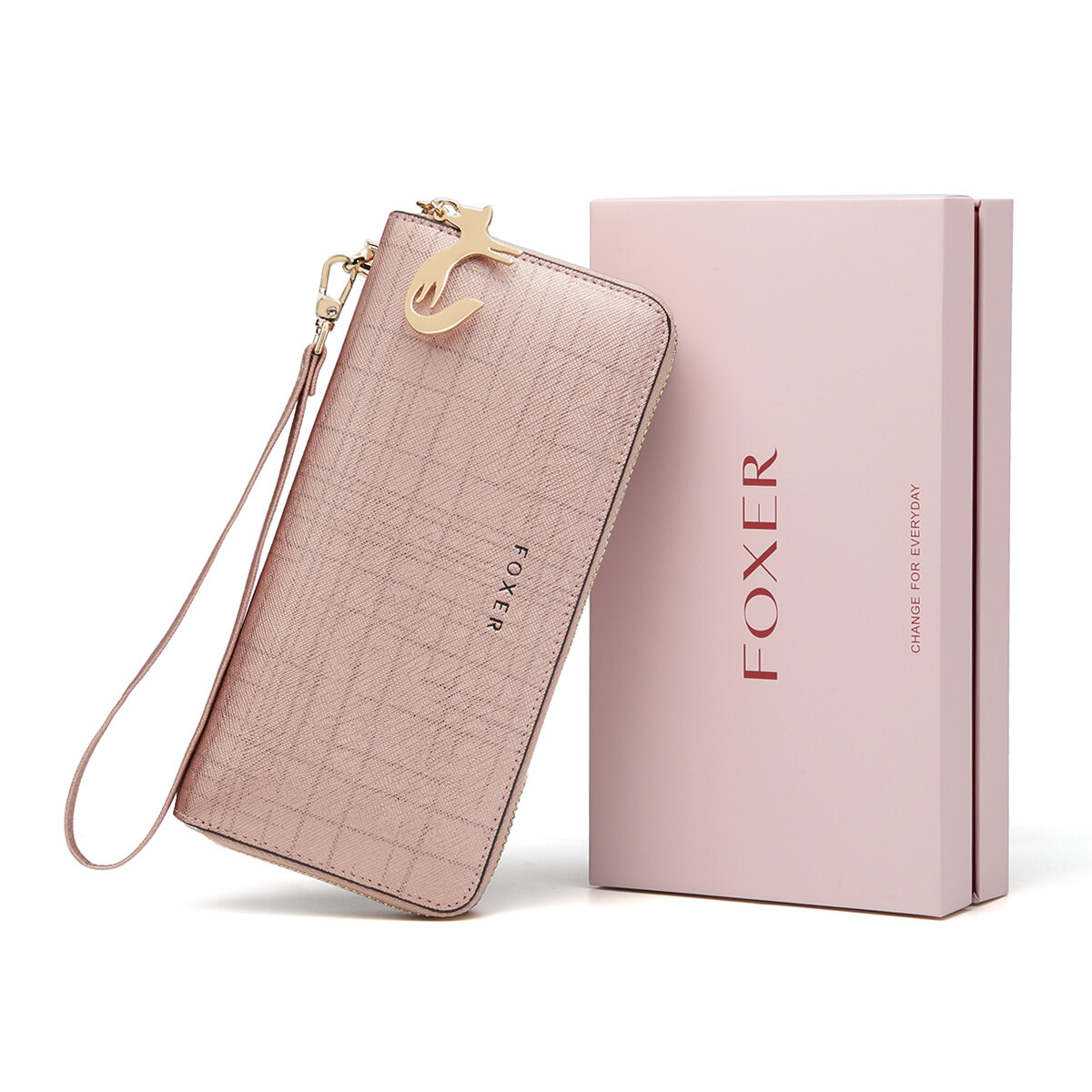 FOXER Women Cow Leather Long Wallet Wallet Clutch Wallet with Wristlet Card Holder Coin Purse Cellphone Bag Female Clutch Bags