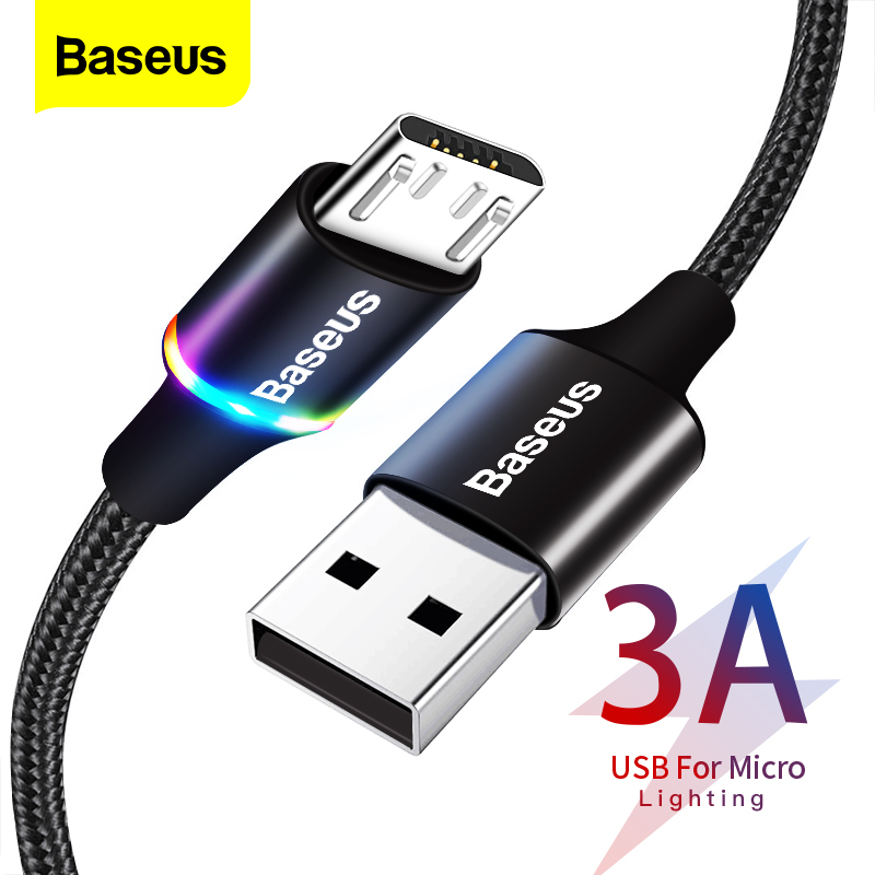 Baseus LED Micro USB Cable 3A Fast Charging For Samsung Huawei Xiaomi Oppo Vivo, Android Phone , Tablet PC,and Most Android Tablets Wire Cord