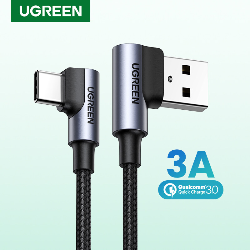 UGREEN 90 Degree 3A USB Type C Cable Nylon Braided Fast Charging Cable for SAMSUNG S20+, A50, Huawei nova 7i, Huawei P40