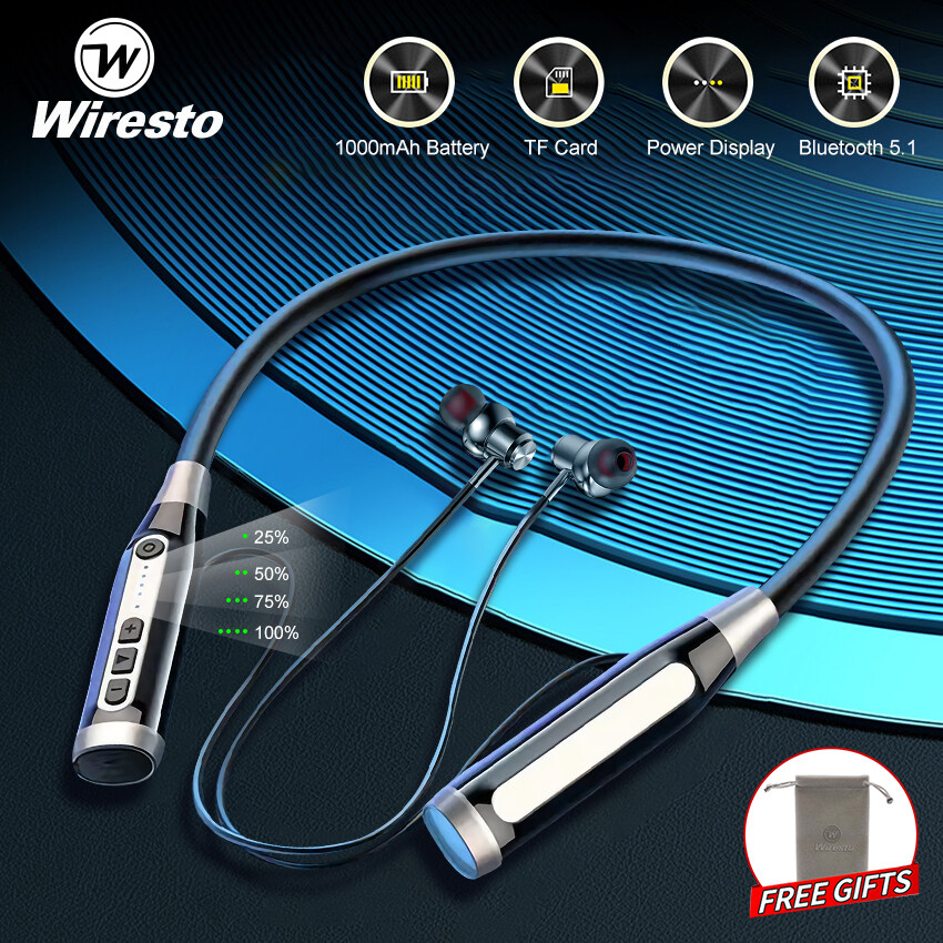 Wiresto Wireless Bluetooth Large Capacity Plug-in Bluetooth Headset In Ear Headphones HD Stereo Headset Sport Earphone Noise Canceling Stereo Headset with Magnetic Suction Free Bag