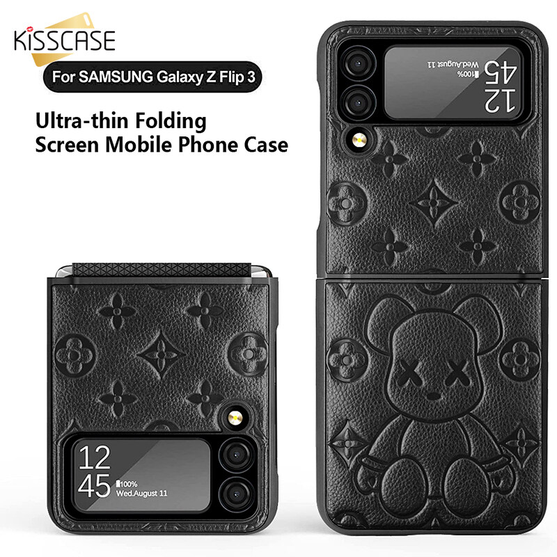 KISSCASE Ultra-thin Folding Cute Bear Phone Case for Samsung Galaxy Z Flip 4 Flip 3 5G Case with Camera Lens Protector with Hinge Anti-shock Protective Cover for Samsung Z Fold 3 Fold3 Fold 4 Fold4 Ca
