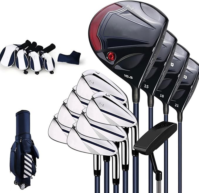 Complete Beginner Golf Club Set for Men, Right-Handed Set with Carbon Shafts, Includes Cart Bag, Irons, Woods, and Putter