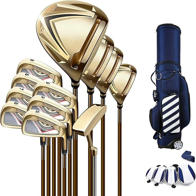 Adult Men's Complete Golf Club Set, Beginner Set with Adjustable Driver, Carbon Shafts, Cart Bag, Includes Woods, Irons, Putter