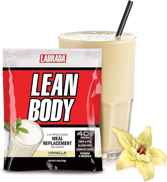 Labrada Lean Body MRP All-In-One Vanilla Meal Replacement Shake. 40g Protein Whey Blend, 8g Healthy Fats EFA's & Fiber, 22 Vitamins and Minerals , No artificial color, Gluten Free, (80 MRP Packets)
