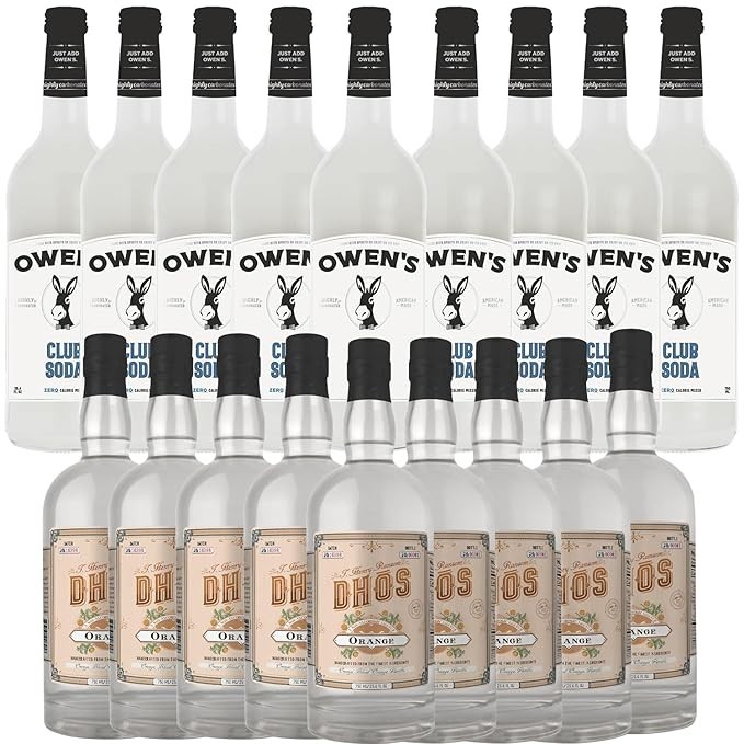Dhōs Handcrafted Non-Alcoholic Orange 9 Pack 750 ML w 9 Pack Owen’s Mixers Club Soda 750 ML Bottles - Keto-Friendly, Zero Sugar, Zero Calories, Zero Proof - Perfect for Mocktails - Made in USA