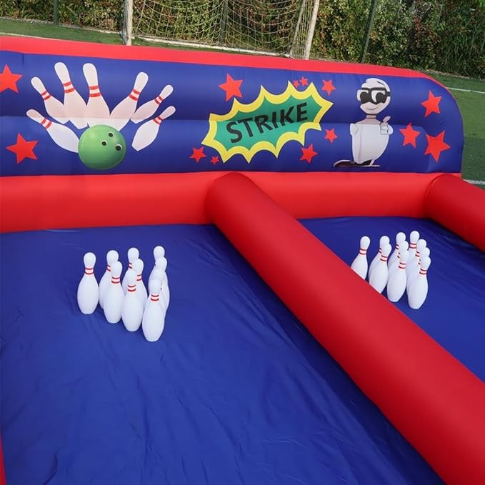Large Carnival Game Inflatable Bowling Alley Bowling 2 Lanes Bowling Slide Set Inflatable Bowling Ball and Pins with Blower & 2 Sets of Balls for Party, Events