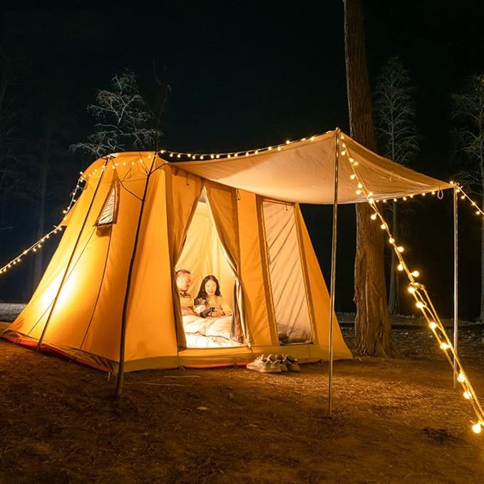 Cabin Tent for 5 to 8 Person Family Camping Tents with Carrying Bag Cotton Canvas Tent for Family Trip, Hiking, Picnic and Party Beige 5~8 Person (Beige 5~8 Person) (Beige 5~8 Person)