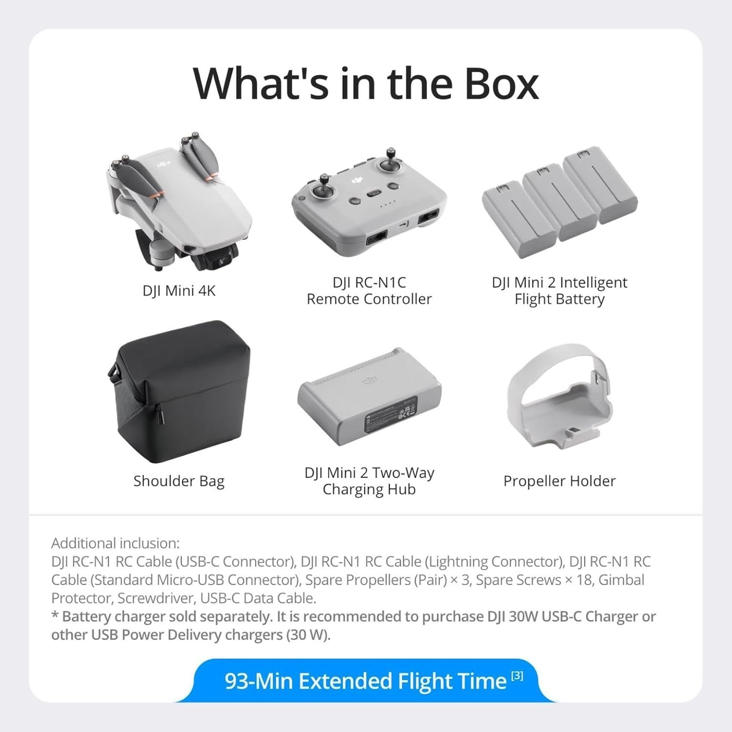 DJI Mini 4K Fly More Combo 无人机带 4K 超高清相机,适用于成人,249 克以下,3 轴万向节稳定,10 公里视频传输,自动返回,3 节电池,最大飞行时间可达 93 分钟