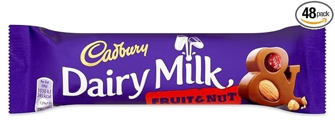 Cadbury Dairy Milk Fruit & Nut Chocolate Bar Single 49g Bar (Pack of 48)