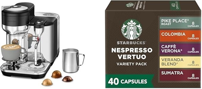 Nespresso Vertuo Creatista Coffee and Espresso Maker by Breville, Black Truffle + Starbucks Capsules, Vertuo Line