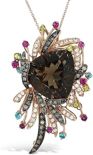 2/3 Carat Chocolate Diamond with Semi Precious Gemstones and Trillion Cut Smoky Quartz Pendant Necklace for Women in 14k Gold (Fancy Brown, SI1-SI2, cttw) on 18 Inch Chain with Spring Ring by LeVian
