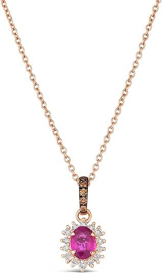LE VIAN 1/6 Carat White and Chocolate Diamond with 1/2 Carat Red Ruby Oval Halo Pendant Necklace for Women in 14k Rose Gold (Fancy Brown, cttw) Oval Pendant on 18 Inch Chain