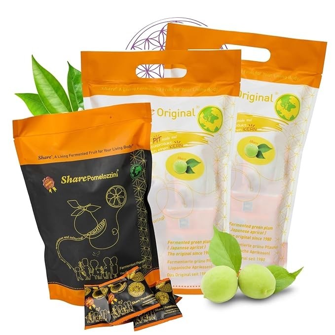2x Share Original® Fermented Green Plum Japanese Apricot 1,1lb, 30+month fermented + 1x Share Pomelozzini 0,375lb | Original fermented naturally grown grapefruit