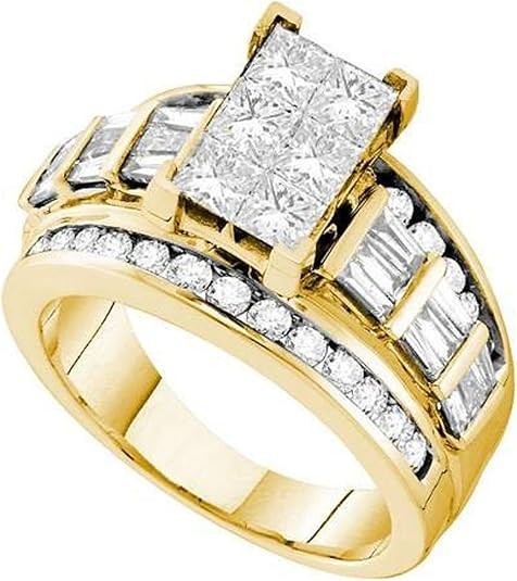 Dazzlingrock Collection 2.00 Carat (ctw) 14K Princess, Round & Baguette Diamond Women Invisible Engagement Ring 2 CT, Yellow Gold