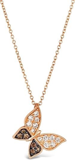 Le Vian 1/3 Carat White and Chocolate Diamond Butterfly Pendant Necklace for Women | 14k Rose Gold Pave Necklace for Her I 18 Inch Chain with Lobster Claw Clasp (White/Brown, 0.29 cttw) Elegant Design