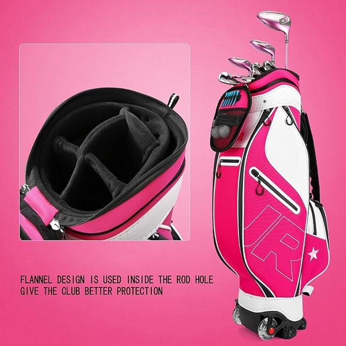 Golf Stand Bags for Men Women Golf Carry Bag Multifunctional Large Capacity with Constant Temperature Bag 5 Plunger Holes Can Hold 13-14 Children's Clubs (Pink)